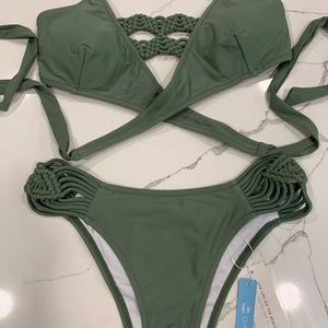 Green strappy swimsuit